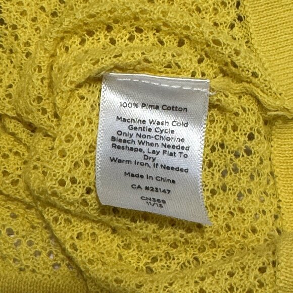 Talbots Cardigan Sweater SP Petite Pima Cotton Yellow Open Knit Button Front - Picture 6 of 7
